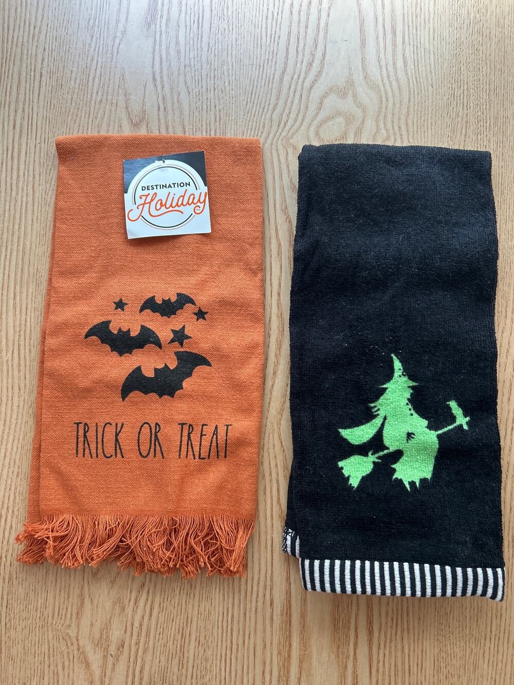New Bundle of 2 Trick or Treat Bats🦇 & Witch🧙🧹 Halloween🎃 Cotton Dish Towels